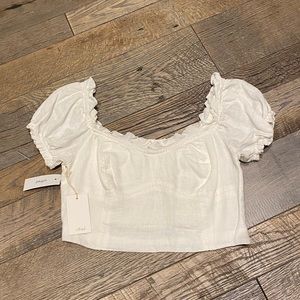 Aritzia Wilfred White Cropped Linen Blouse